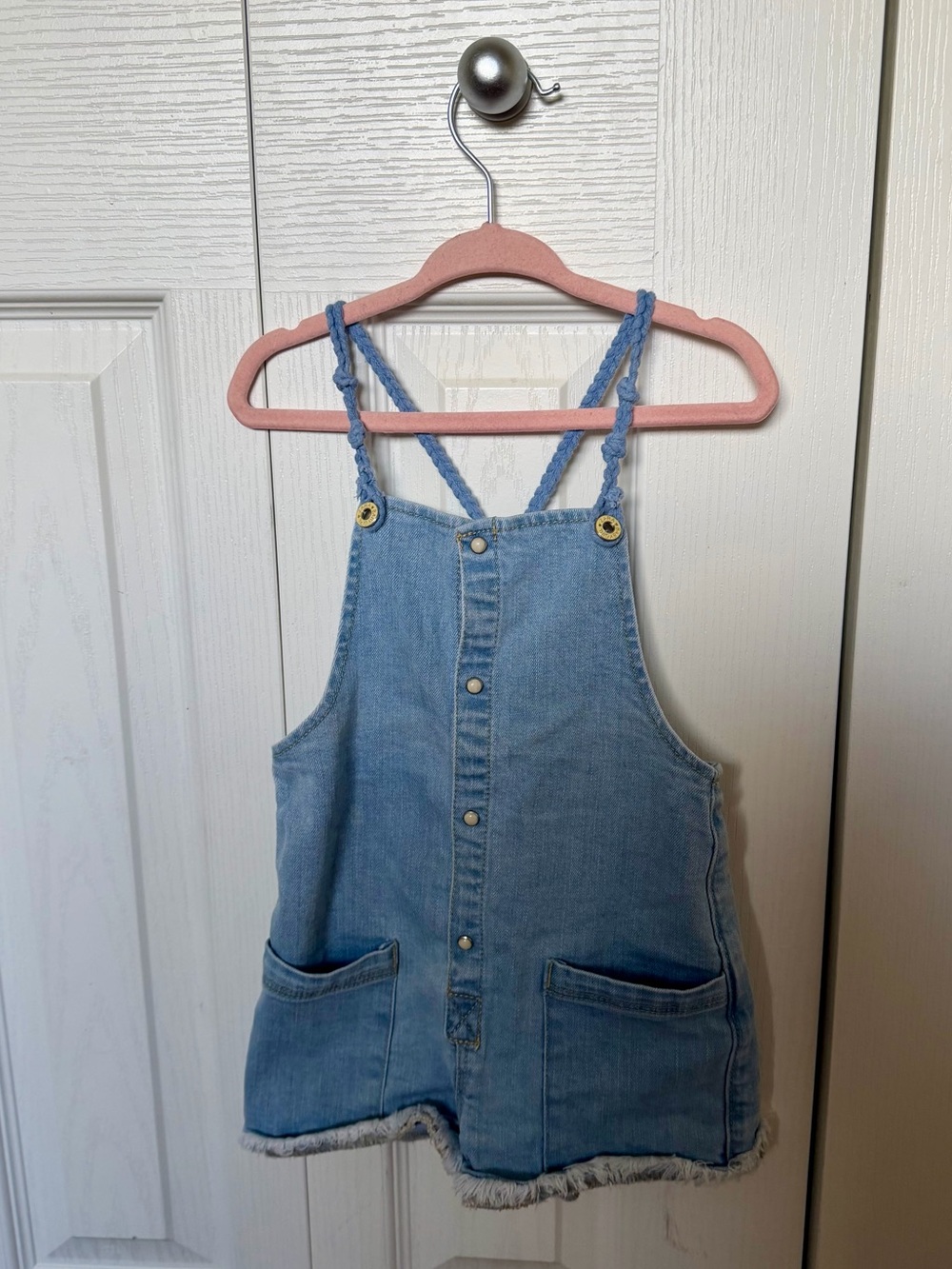 Zara Light Blue Denim Braided-Strap Overall Dress